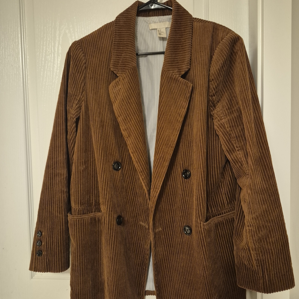 Brown Corduroy Double-Breasted Blazer